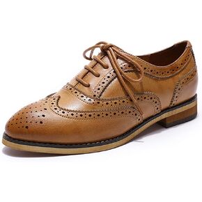 Mona flying Women's Comfortable Wingtip Oxfords Brogue Saddle Lace-up Leather Shoes for Ladies