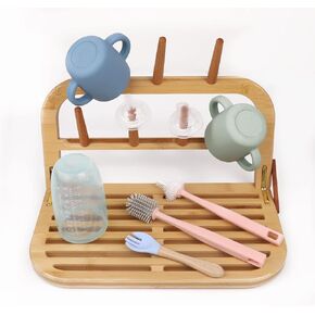 Bamboo Baby Bottle Drying Rack, Portable Wooden Drying Rack, Space Saving Kitchen Bottle Holder Organizer for Accessories, Bottles, Cups, Pacifiers, Travel Dish Racks (Bamboo) in Saudi Arabia