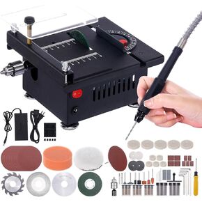 100W Mini Table Saw Desktop Electric Saw Cutter Speed & Angle & Cutting Depth Adjustable 0-16mm Lifting Saw Blade Flexible Shaft for Carpenter Woodworking Plastic Acrylic Crafts DIY