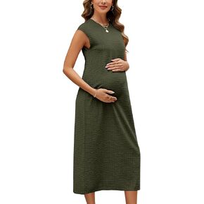 OUGES Womens 2025 Spring Cap Sleeve Maternity Dress Textured Midi Summer Pregnancy Business Casual Work Column Dress
