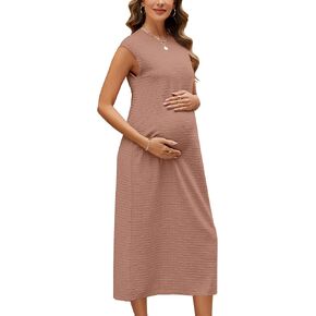 OUGES Womens 2025 Spring Cap Sleeve Maternity Dress Textured Midi Summer Pregnancy Business Casual Work Column Dress in Saudi Arabia