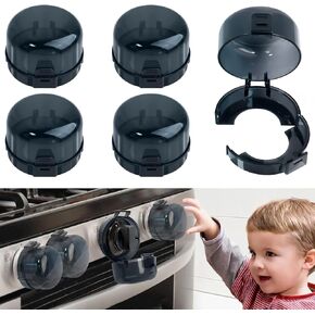 Gas Stove Knob Safety Covers - Baby Proofing Stove and Oven Knob Covers for Child Safety - Press Gas Stove Knob Locks - 5 Pack (Black)