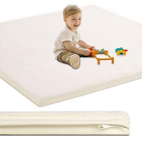 Baby Play Mat for Floor,1.3" Thick Foam Nursery Rug with Removable Washable Cover,Non Slip Soft Velvet Kids Play Crawling Mat for Toddlers,Infants,Yoga Mat,Tatami Mat,50x50 Inch Beige