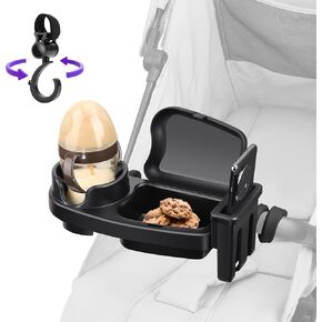Universal Stroller Snack Tray, 3 in 1 Stroller Cup Holder with Phone Holder and Silicone Flexible Arms Grip, Stroller Tray Attachment Compatible with Uppababy, Baby Jogger, Britax