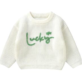 Gueuusu Toddler Baby Boy Girl St Patrick’s Day Sweater Lucky Embroidery Knit Pullover Sweatshirt Spring Fall Winter Clothes