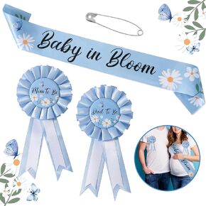 3 Packs Blue Mom to Be Sash Dad to be Pin, Mommy to Be Sash and Pins Daddy to Be Corsage for Baby in Bloom Baby Shower Decorations Boy Gender Reveals Gift