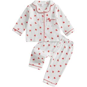 Toddler Boy Girl Valentines Pajamas Cute Heart Print Long Sleeves Shirt and Elastic Pants Loungewear Sleepwear