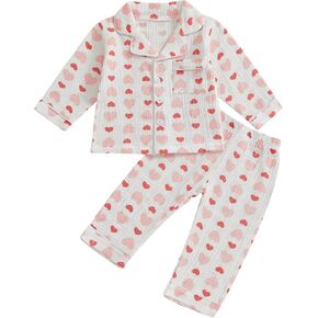 Toddler Boy Girl Valentines Pajamas Cute Heart Print Long Sleeves Shirt and Elastic Pants Loungewear Sleepwear in Kuwait