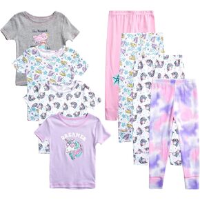 Rene Rofe Baby Girls' Pajama Set - 8 Piece Snug Fit Shirt and Joggers (Infant/Toddler)
