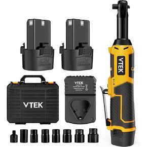 VTEK 12V Extended Cordless Ratchet Wrench,400RPM Power Ratchet Wrench 3/8", Variable Speed Trigger, 40Ft-lbs Long Neck Electric Ratchet Wrench