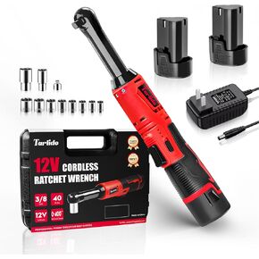 3/8" Electric Ratchet Wrench, 4" Extended 40 Ft-Lbs 400 RPM 12V Cordless Battery Powered Ratchet Wrench Set with LED Light, Including 2 Batteries, 11 Sockets and Fast Charge
