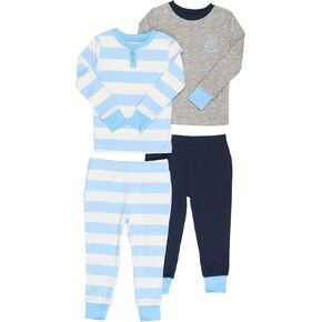 Tahari Baby Boy's Long Sleeve Shirt and Pants Pajamas 2-Pack Mix n Match Set, Clear Sky