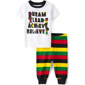 The Children's Place,Baby Boys,and Toddler Snug Fit 100% Cotton Short Sleeve Top and Pants 2 Piece Pajama Set,Black History,4 Years