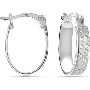 LeCalla 925 Sterling Silver Hoops Earring Diamond-Cut Textured Click-Top Lightweight Round Hoop Earrings for Women
