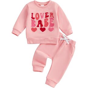 Toddler Girl valentines day Outfit Little Valentine Ruffle Sweatshirt Cute Heart Print Long Pants with Headband Set