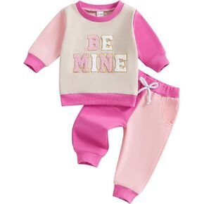 Toddler Girl valentines day Outfit Little Valentine Ruffle Sweatshirt Cute Heart Print Long Pants with Headband Set