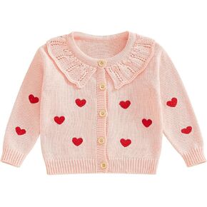 Toddler Baby Girl Heart Cardigan Sweater Long Sleeve Button Up Knitted Jacket Coat Knitwear Spring Clothes