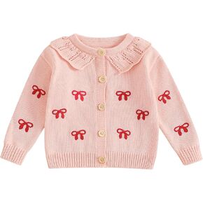 Baby Girl Bow Sweater Cardigan Open Front Button Down Long Sleeve Knitwear Coat Toddler Fall Spring Clothes