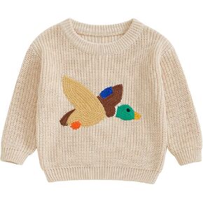 Toddler Baby Girls Boys Sweaters Mallard Duck Embroidery Long Sleeve Knit Sweatshirt Warm Winter Hunting Clothes