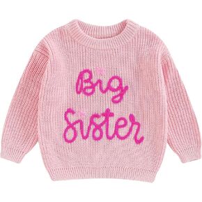 Suolongsama Big Sister Little Sister Matching Outfits, Toddler Baby Girl Knit Chunky Sweater Sweatshirt Warm Winter Clothes