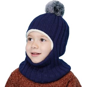 ZWA Baby Girls Boys Winter Hat Scarf Earflap Hood Scarves Toddler Kids Navy, 2-5T