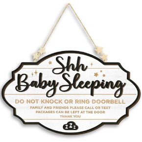 Shhh Baby Sleeping Sign for Front Door - Please Do Not Knock Or Ring Doorbell Sign, Baby Sleeping Door Sign, No Knocking Door Sign, No Soliciting Do Not Knock Sign