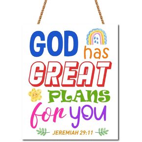 Christian Scripture Wall Art For Kids,God Has Great Plans for You Jeremiah 29:11 Wooden Hanging Decor,Sunday School Wall Decor,Inspirational Bible Verse Signs for Nursery Classroom Wall Decor