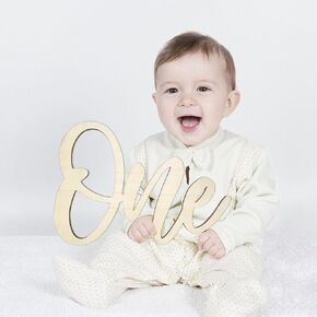 One Sign for First Birthday 14.6x10.3 Inches, One Letters for First Year Photo Board or First Birthday Photo Prop, Wooden Baby Shower Decorations (One Sign)