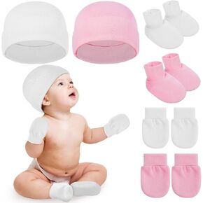 VALICLUD 2 Set Newborn Baby Socks Hat and Mittens Soft Ankle Sock Newborn Beanie Mitten for Boys Girls Infant