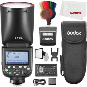 Godox V1pro N V1Pro-N USA Version TTL Round Head Camera Flash,76Ws HSS 1/8000s,Built-in Lithium Battery,LED Modeling Lamp, lnnovative External Flash SU-1 for Nikon Camera