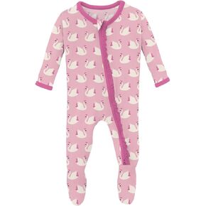 KicKee Print Muffin Ruffle Footie with Zipper, Soft Sleepwear, One-Piece Girl Clothes