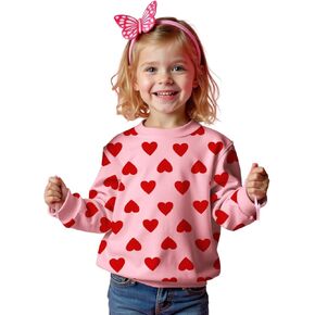 Toddler Baby Girl Valentine's Day Sweatshirt Cute Love Heart Shirt Long Sleeve Holiday Outfits Crew Neck Tops Clothes