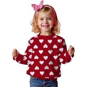 Toddler Baby Girl Valentine's Day Sweatshirt Cute Love Heart Shirt Long Sleeve Holiday Outfits Crew Neck Tops Clothes