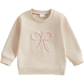 Lamuusaa Toddler Baby Girl Clothes Long Sleeve Bow Print Embroidery Sweatshirt Crewneck Pullover Shirts Fall Outfits
