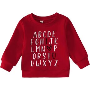 Toddler Baby Girls Valentine's Day Sweatshirt ABC I Love U Heart Print Sweatshirt Crewneck Long Sleeve Pullover Tops in Kuwait