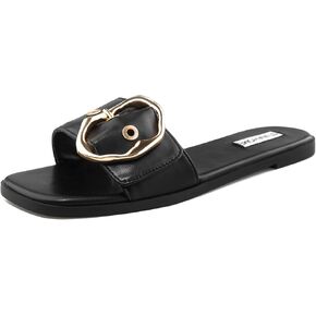 STUNAHOME Flat Sandals Women Fashion Slides With Soft Leather Paired with Metal buckle Slippers