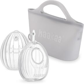 haakaa Wearable Silicone Breast Pump with Steriliser Bag, 2-in-1 Hands-Free Passive Breast Milk Catcher for Nursing Mom, Breastfeeding Essentials, 75ml&750ml Silicone Bag