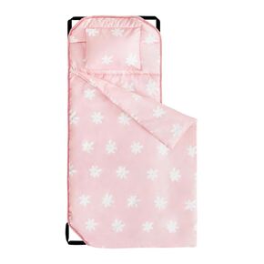 Wake In Cloud - Cot Nap Mat with Pillow and Blanket, for Toddler Kids Boys Girls in Daycare Kindergarten Preschool Pre K with Elastic Corner Straps, Floral Botanical Flowers, Orange Cream