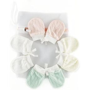 100% cotton Infant Hand Mittens,Newborn Mittens Girl,0-6 Months,4Pairs, Pink, free size