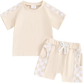 Toddler Baby Girl Clothes Contrast Color Summer Outfit Short Sleeve T Shirt Tops and Casual Shorts Infant Set