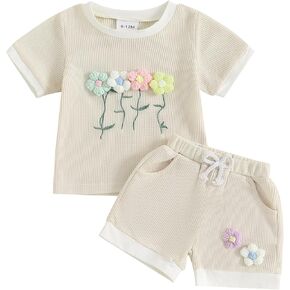 FIOMVA Baby Girl Summer Clothes Toddler Short Sleeve Letter Print T Shirt Jogger Shorts Set Infant Top Matching Outfit