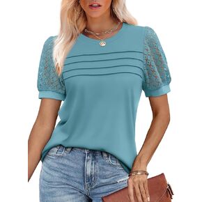 WIHOLL Womens Tops Ptickwork Lace Short Sleeve Dorts Dary Disdy Blouses Spring Summer Strendy 2025 in Kuwait