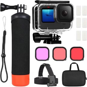 MYAKON Waterproof Case for GoPro Hero 13/Hero 12/Hero 11/Hero 10/Hero 9 Black, Protective Diving Housing, Floating Handle, Head Strap, Storage Carrying Case Accessories for Go Pro Hero13/12/11/10/9