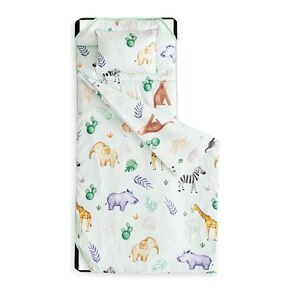 Wake In Cloud - Cot Nap Mat with Pillow and Blanket, for Toddler Kids Boys Girls in Daycare Kindergarten Preschool Pre K with Elastic Corner Straps, Cartoon Animals Trees, Light Green