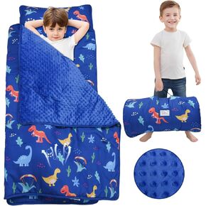Extra Large Toddler Nap Mat with Pillow and Blanket, 55.1''x 23'' Soft Toddler Sleeping Mat, Portable Nap Mats for Daycare, Preschool, Dinosaur