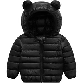 XHQY Baby Boys Girls Winter Fall Coats with Hoods Kids Toddler Light Puffer Padded Jacket Infants Down Outerwear for Outdoor Warmth, Travel, Snow Play Black 6-12 Months