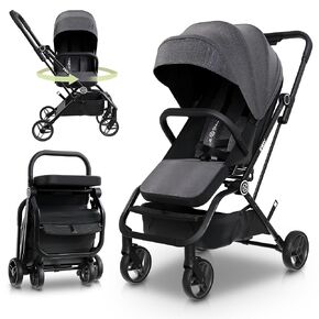 MoBabie Lightweight Travel Stroller - Aluminum Foldable Stroller for Toddlers 0-4 with 360° Rotating Seat, 3-Way Adjustable Backrest - Compact Stroller for Travel, Airport Stroller for Baby & Infant