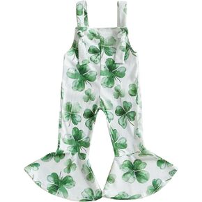 YOKJZJD Toddler Baby Girl St Patricks Day Outfit Shamrocks Suspender Romper Jumpsuit Overalls Bell Bottom Pants Fall Clothes