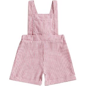 Karuedoo Toddler Baby Boy Girl Clothes Seersucker Overalls Shorts Sleeveless Striped Suspender Romper Jumpsuit Summer Outfit