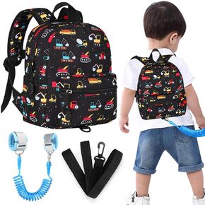 Accmor Toddler Backpack with Leash, Cute Baby Backpack with Anti Lost Wrist Link, Mini Kids Backpack Leash Walking Harness for Travel, Small Excavator Backpack Tether for Boys Girls Ages 1-3 (Green)